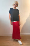 Women's Red Satin Midi Tulip Pull On Skirt