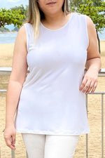 Women's White Sleeveless Basic Shell Plus Size Top