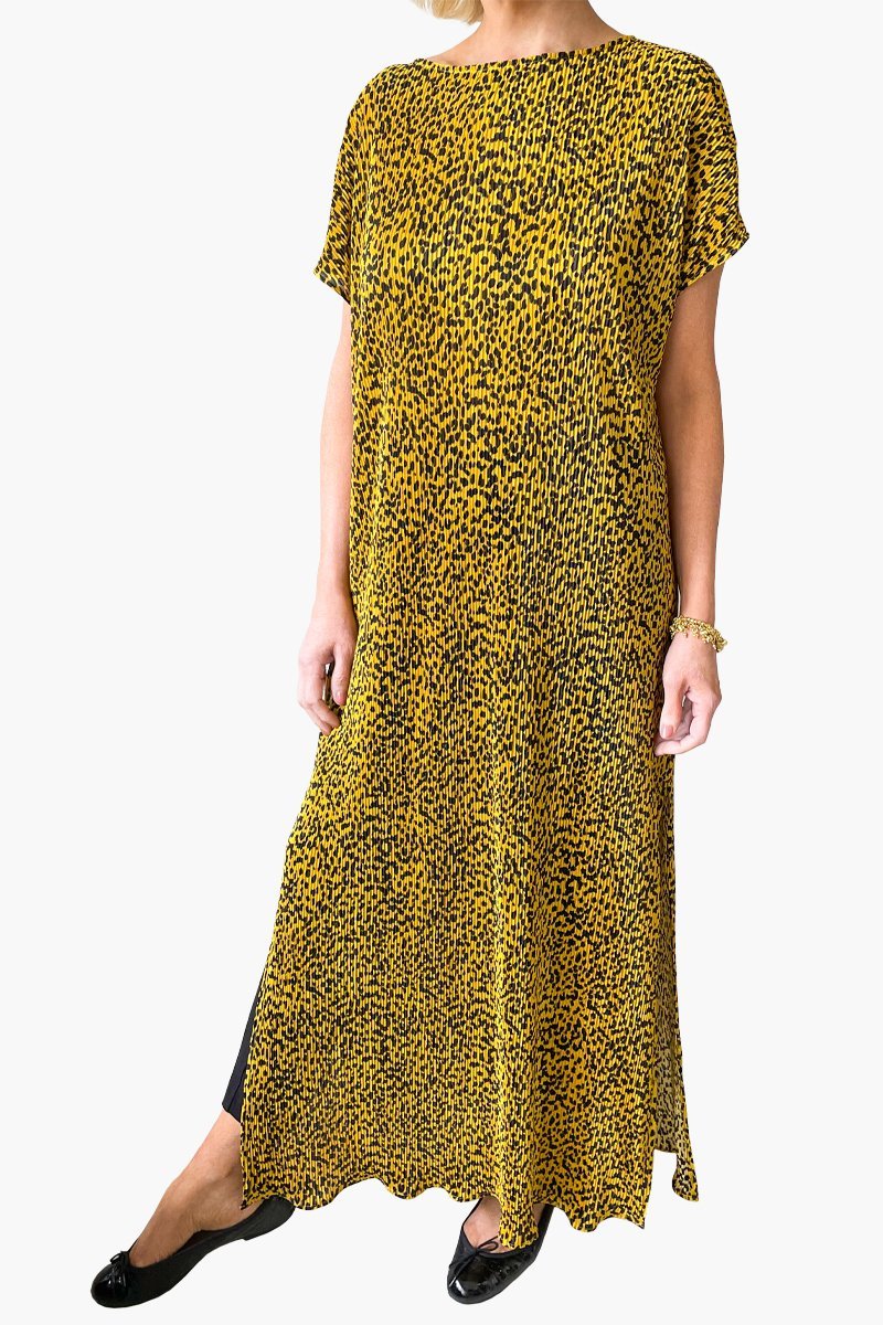 Women's Leopard Side Split Pleated Maxi Dress