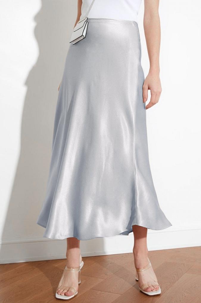 Grey Satin Tulip Skirt, Satin Skirt