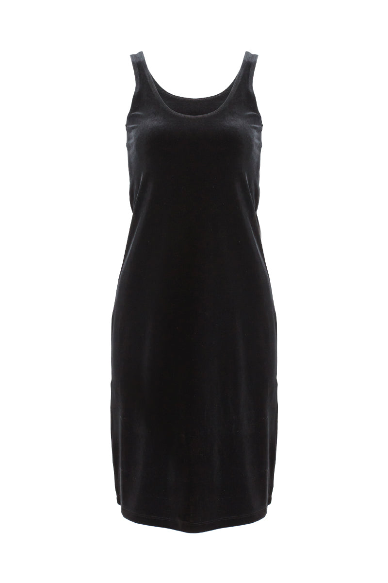 Women's short sleeve black velvet dress