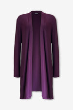 Women long sleeve open front mid length cardigan wine purple