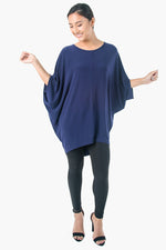 Women's Navy Blue Batwing Overall Poncho Top ROSARINI