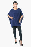 Women's Navy Blue Batwing Overall Poncho Top ROSARINI