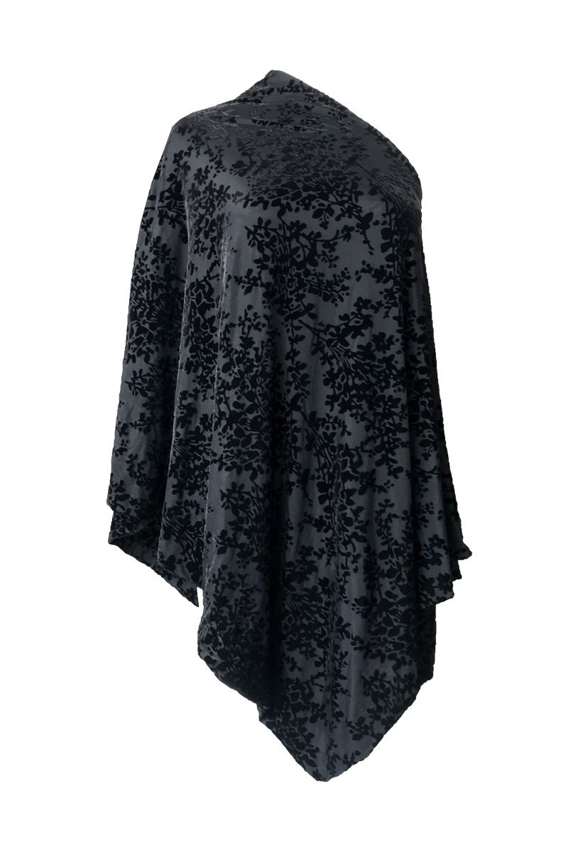 Double Black Velvet Poncho - Women's Clothing -ROSARINI