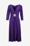 3/4 sleeves plunge neck jewel dress purple