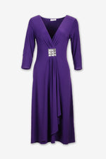 3/4 sleeves plunge neck jewel dress purple