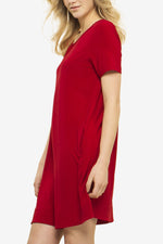 Women Short Sleeve A-Line Pocket Dress Red