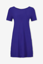 Women Short Sleeve A-Line Pocket Dress Navy Blue