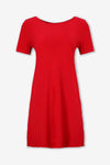 Women Short Sleeve A-Line Pocket Dress Red