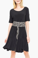 Women's drop waist short sleeve ruffle black dress - Bella Dress