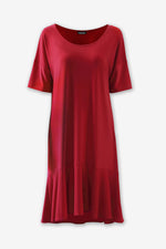 Women's drop waist short sleeve ruffle dress red
