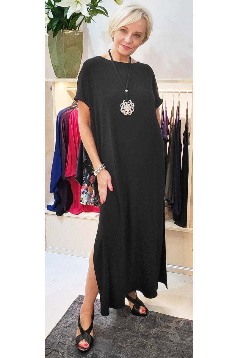 Women Long Maxi Short sleeve Black Dress