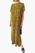 Women's leopard Side Split Pleated Maxi Dress