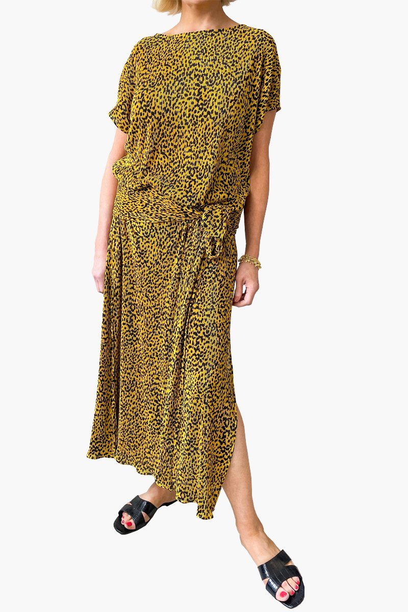 Women's Leopard Side Split Pleated Maxi Dress