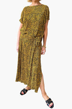 Women's Leopard Print Pleated Side Split Maxi Long Dress