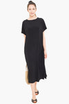 Women's Black Boat Neck Short Sleeve Mid Length Dress
