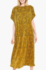 Women's Leopard Short Sleeve Boat Neck Long Dress