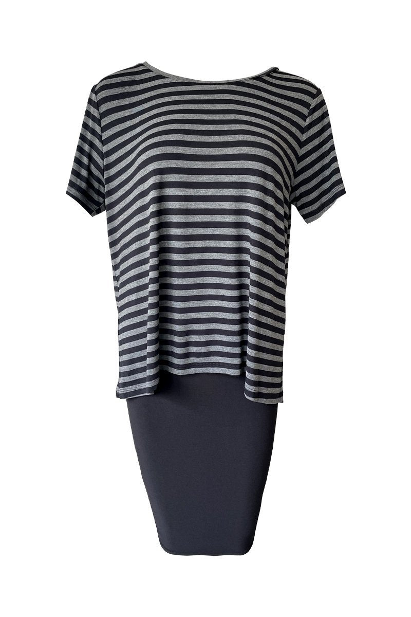 Women's Black & Grey Stripe Hi Low T-Shirt