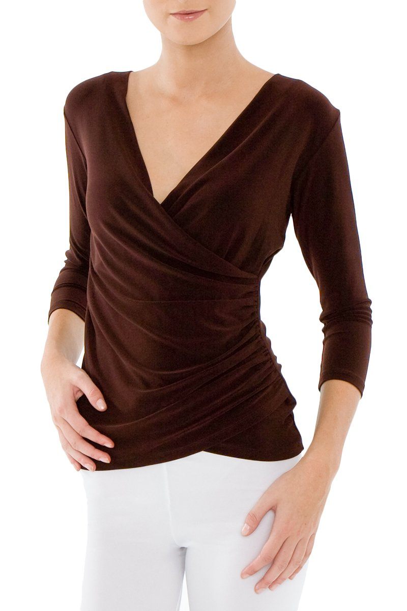 3/4 Sleeve Wrap Top - Women's Clothing -ROSARINI