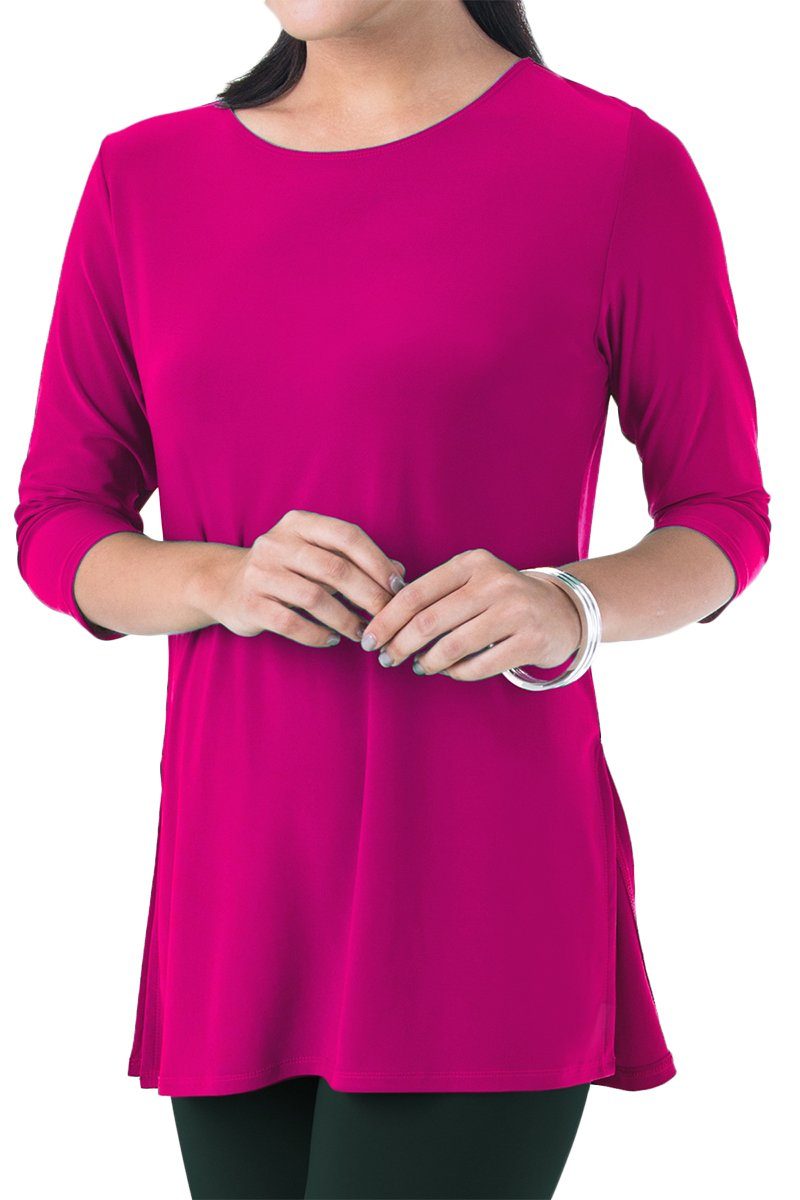 Boat Neck Top with Side Splits Pink - Women's Clothing -ROSARINI