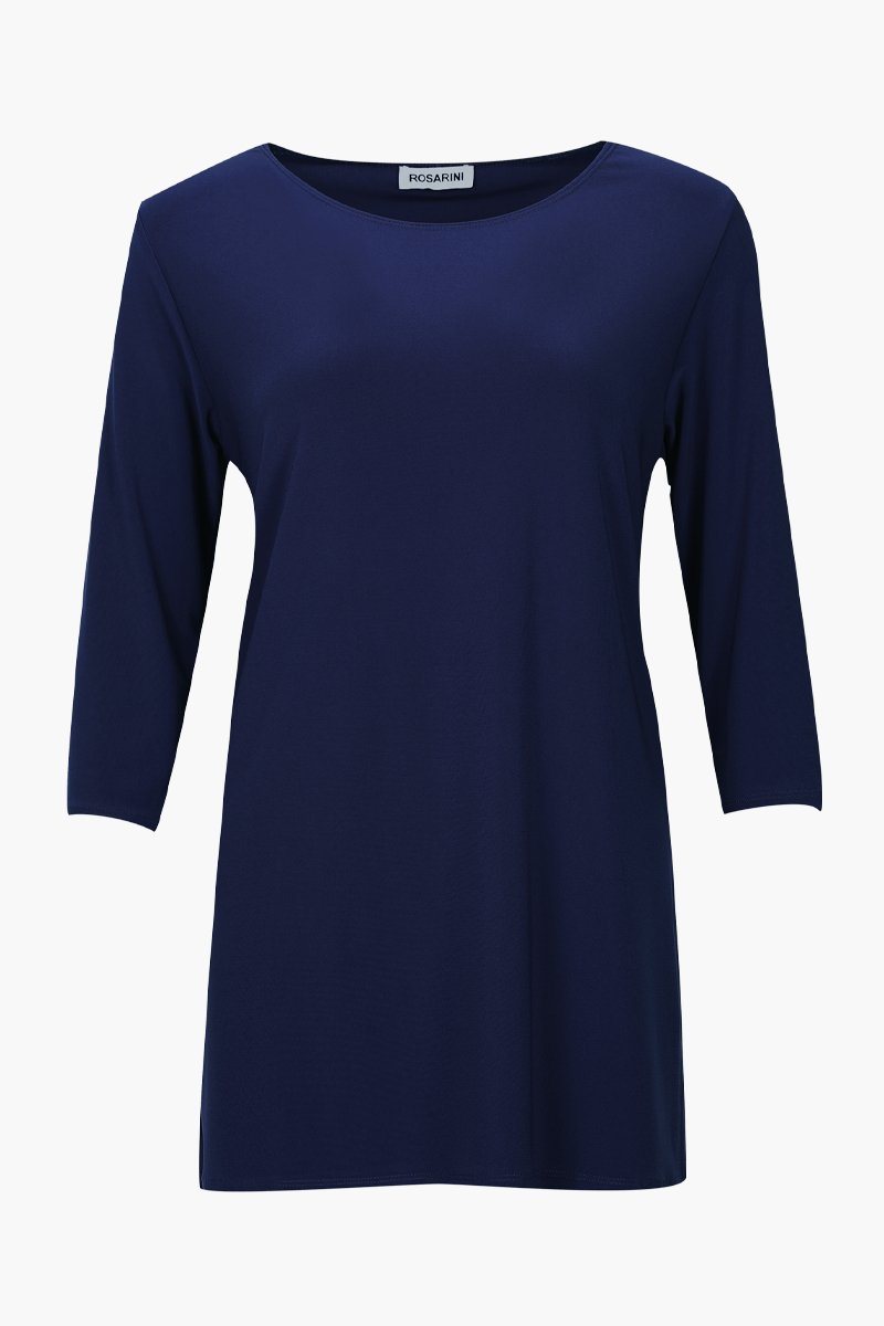 Women's French Navy 3/4 Sleeve Boat Neck Top
