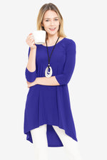 High Low Top - Women's Clothing -ROSARINIWomen 3/4 Sleeve High Low Hem Tunic Top Blue