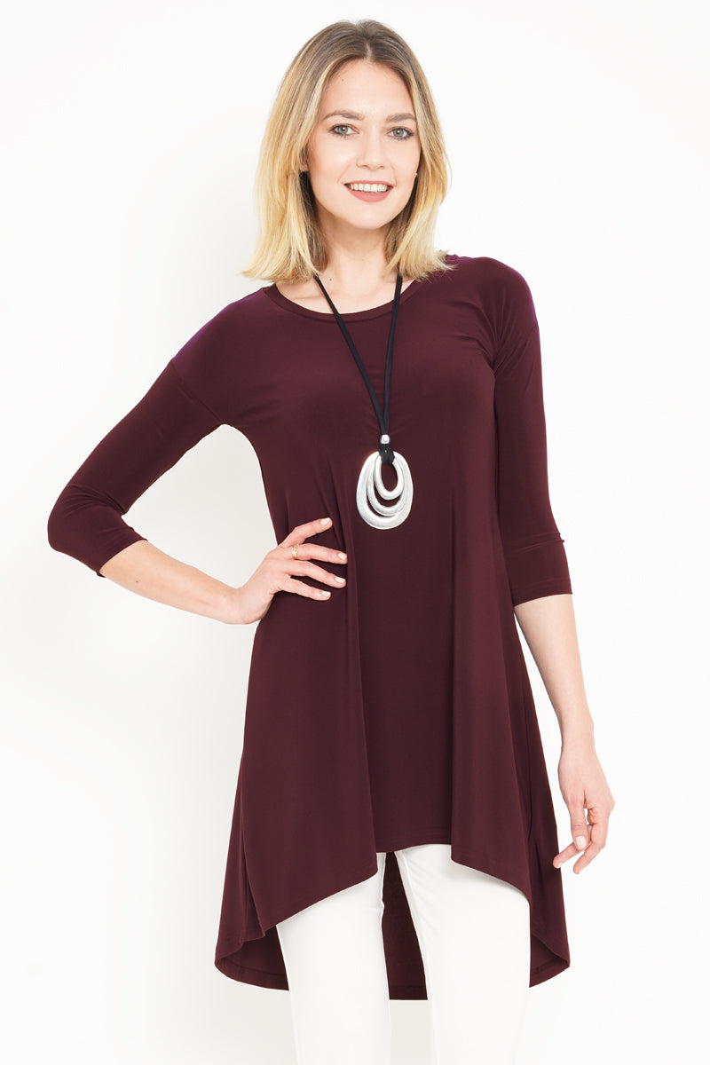 High Low Top - Women's Clothing -ROSARINIWomen 3/4 Sleeve High Low Hem Tunic Top Brown Chestnut
