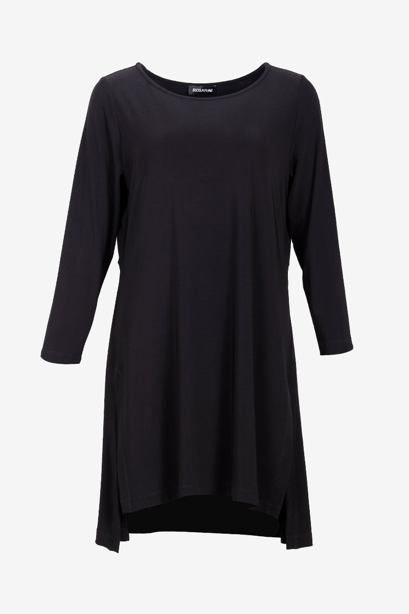 Tunic Top Women/cotton Tunic Dress/asymmetrical T-shirt/long Tops/crew Neck  Top/black Tunic Dress/bell Sleeve Dress Q2061 