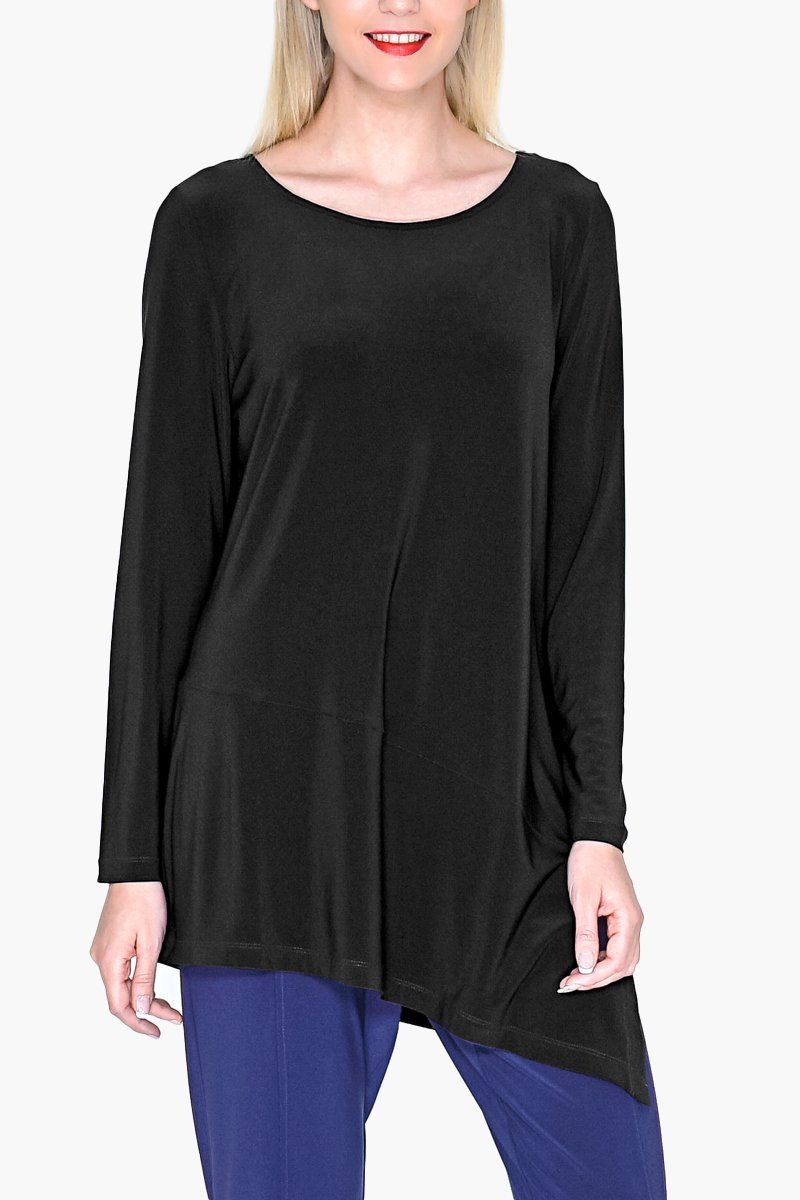 Women's Black Long Sleeve Asymmetric Tunic