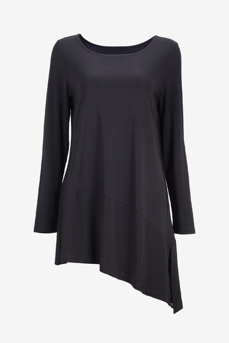 Women's Black Long Sleeve Asymmetric Tunic