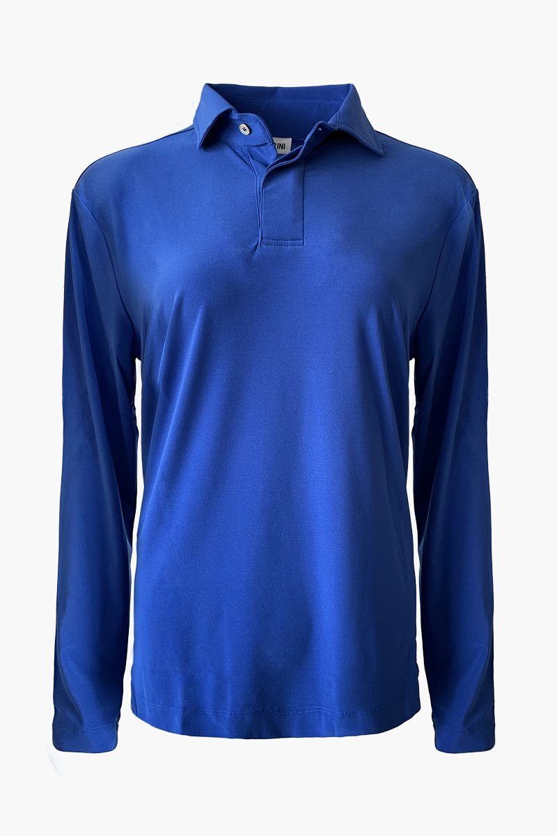 Women's Blue Long Sleeve Polo Shirt Top
