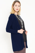 Women's Open Long Sleeve French Navy Mid Length Cardigan