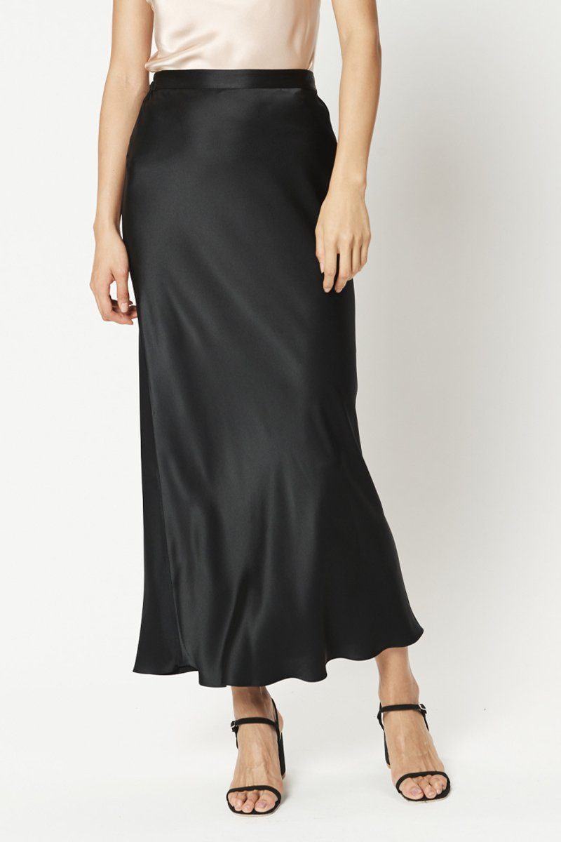 Women's Black Satin Skirt, Maxi Black Skirt
