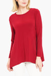 Women's Red Long Sleeve Curved Cross Top