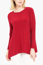 Women's Red Long Sleeve Curved Cross Top