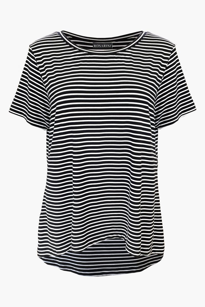 Black & White Stripe High Low T-Shirt | Women\'s Tops, Blouses, T-Shirt -  ROSARINI