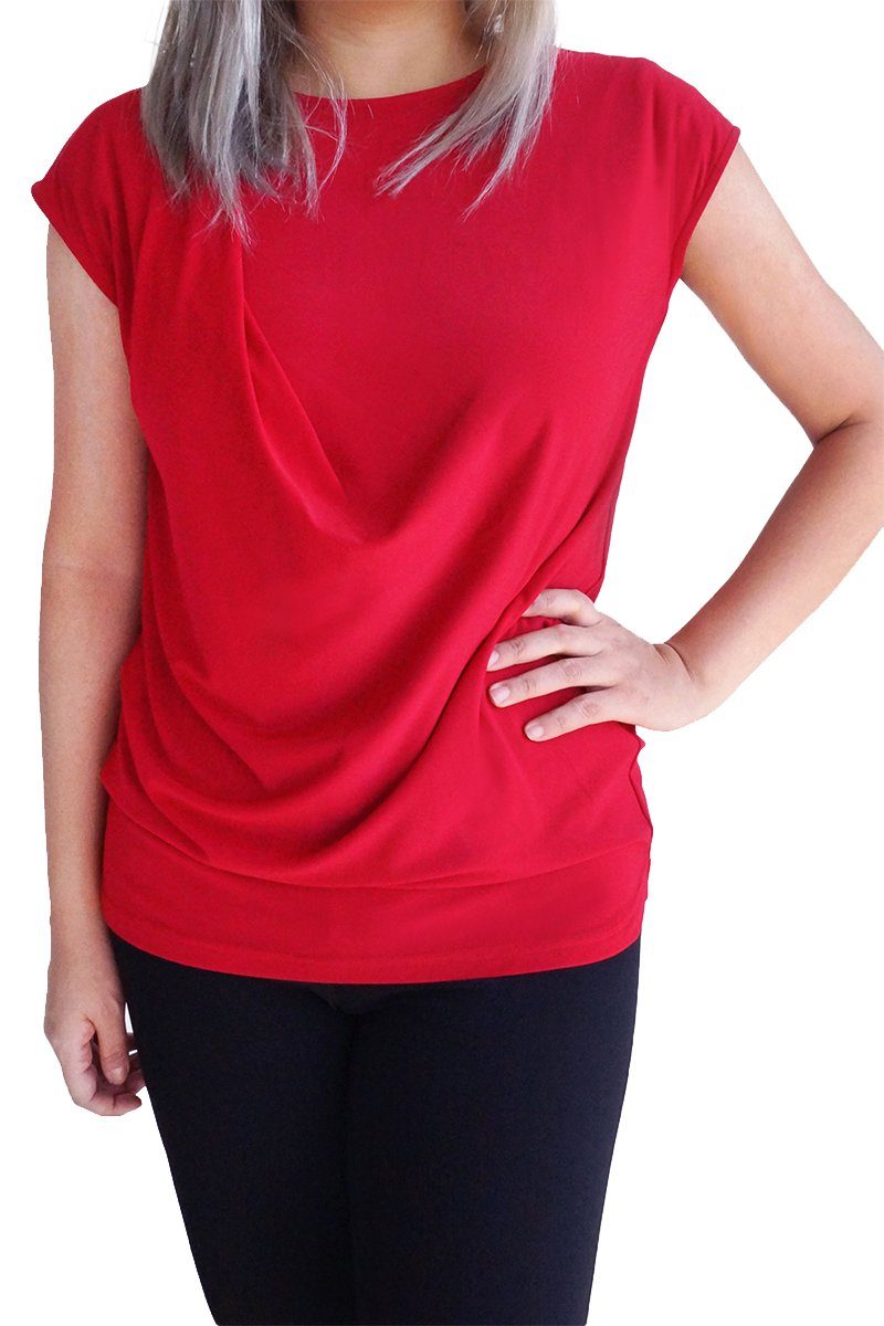 Drape Top (Red) - Women's Clothing -ROSARINI