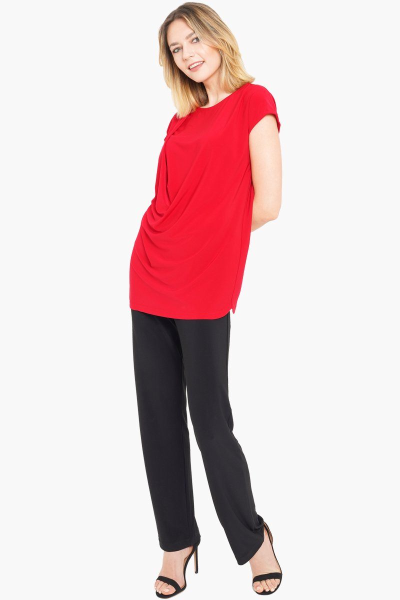 Women's Cap Sleeve Red Drape Top