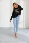 Jovie The Label Kandi Sweater Black Leopard Stripe Print Pattern Women's Top 