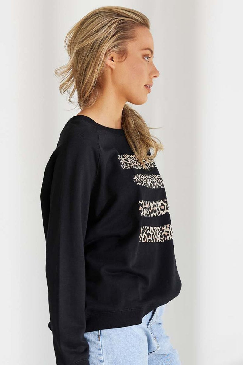 Jovie The Label Kandi Sweater Black Leopard Stripe Print Pattern Women's Top