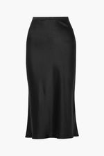 Women's Black Satin Mid Length Skirt