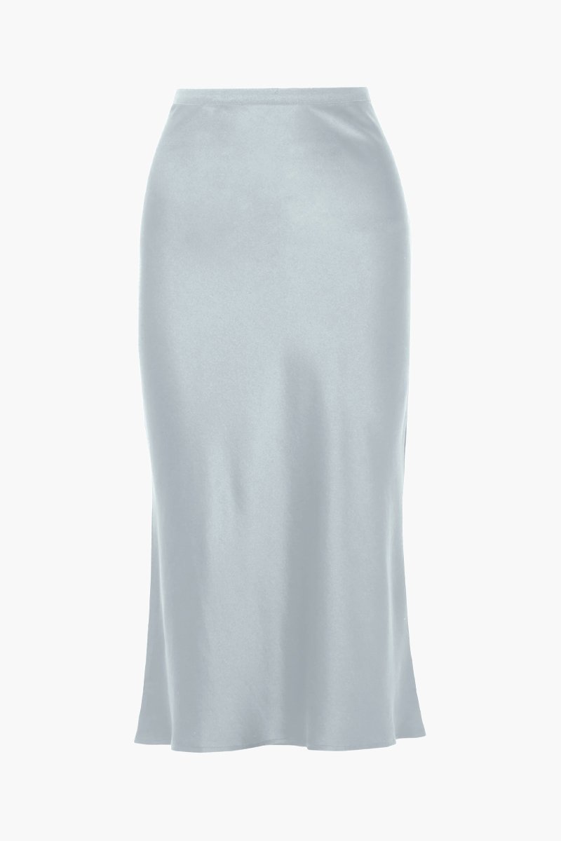 Women's Pearl Grey Satin Midi Pull On Skirt